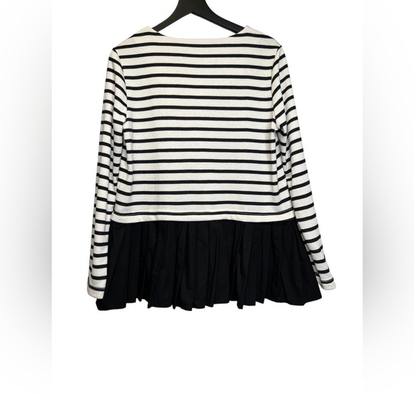 Pleione | Pleated Black & White Stripe French Terry Top Sz L - Picture 6 of 9